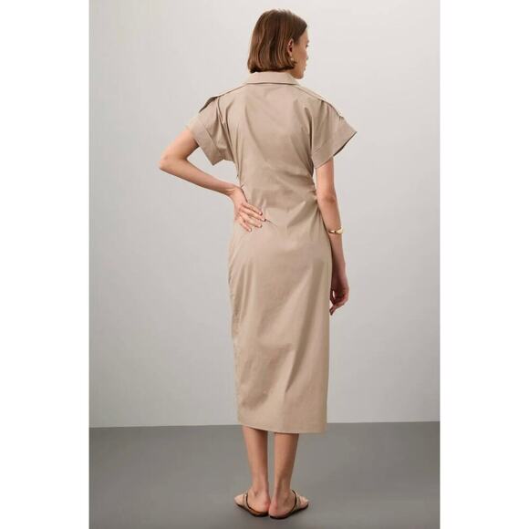 Saunders Beige Ruched Shirt Dress Sz 16 - Picture 3 of 11